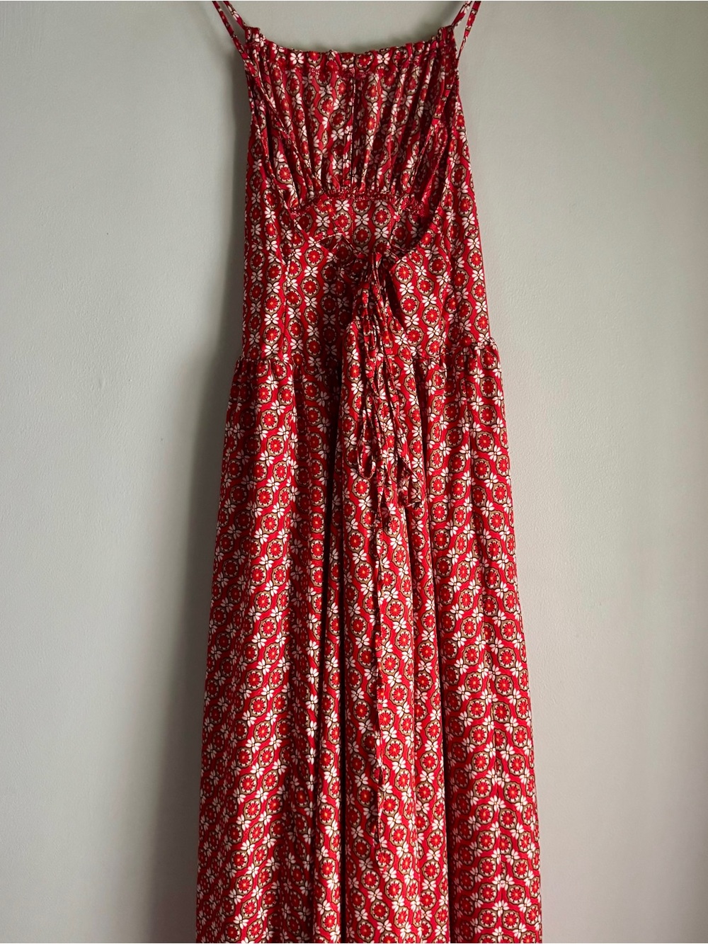 Molly Bracken Red Printed Spaghetti-Strap High-Low Boho Festival Dress Sz Small - Picture 5 of 10